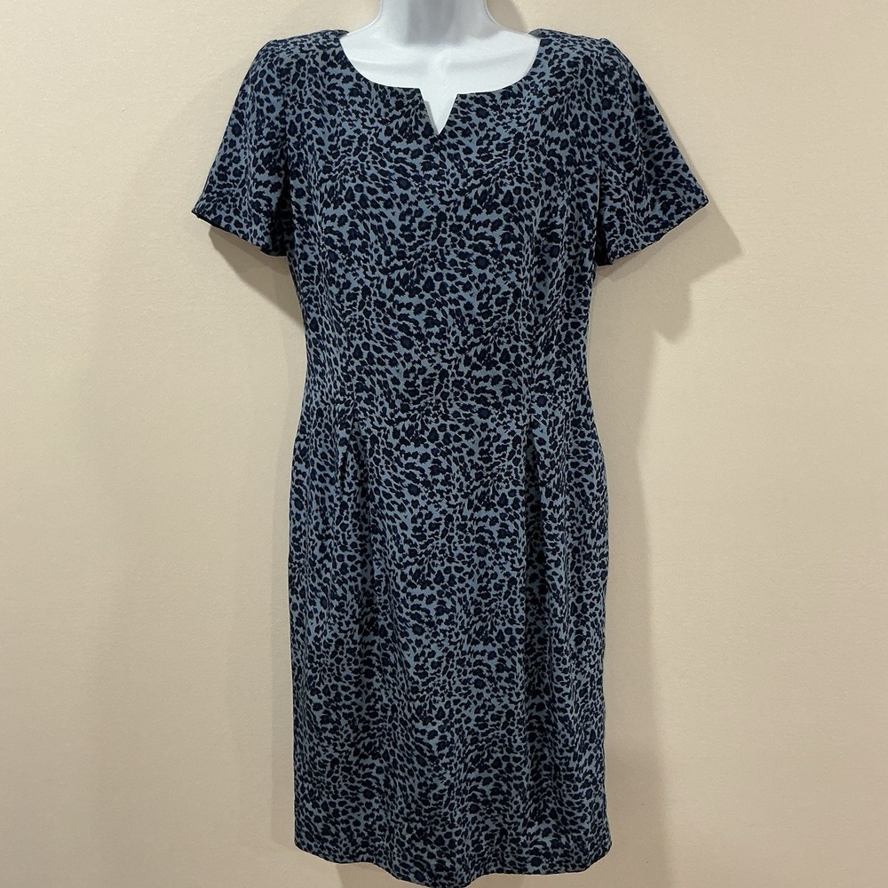 Maggy London Womens Size 6 Blue Animal Print 100% Silk Dress Lined Luxury